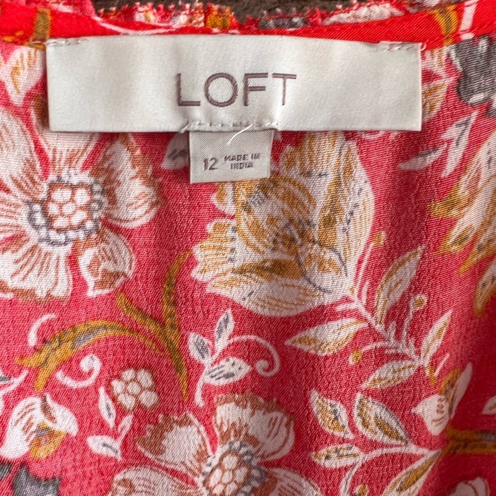 LOFT Orange Floral Wrap Dress Size 12. - Picture 4 of 6